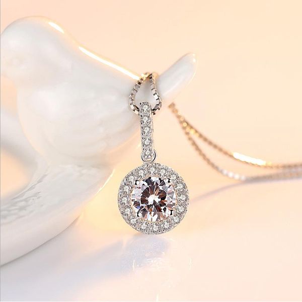 chains europe and the united states 18k white gold women's necklace mosang diamond luxury round colored gems pendant, Silver
chains europe and the united states 18k white gold women's necklace mosang diamond luxury round colored gems pendant, Silver
