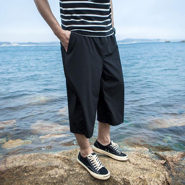 summer men's elastic waist cropped trousers loose fit drawstring pants calf-length, Black
summer men's elastic waist cropped trousers loose fit drawstring pants calf-length, Black