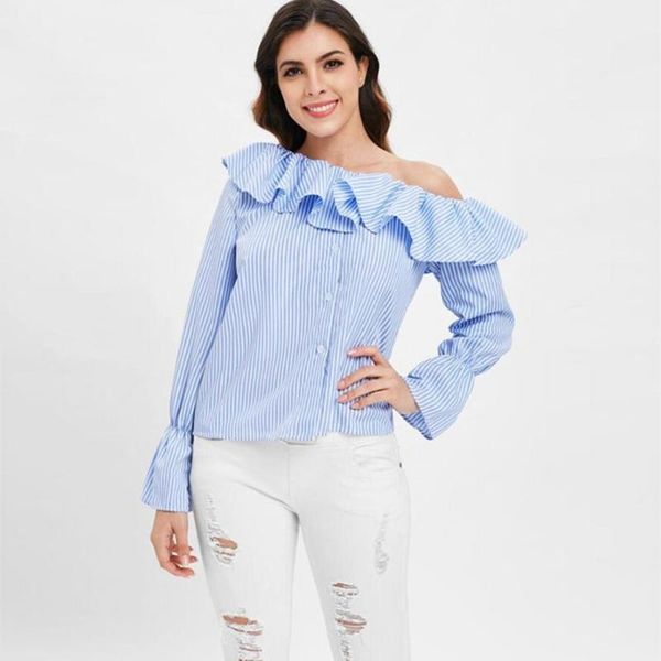 striped print blouse women autumn long sleeve ruffle button off shoulder and blouses ladies elegant party shirt blusa women's & shirts, White
striped print blouse women autumn long sleeve ruffle button off shoulder and blouses ladies elegant party shirt blusa women's & shirts, White