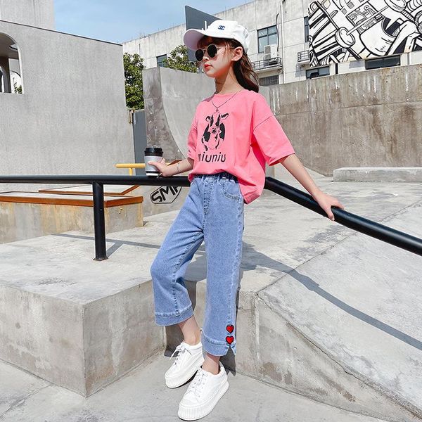 children's jeans suit summer casual kids clothes girls outfits fashion loose short sleeve print t-shirt+denim ninth pants sets clothing, White
children's jeans suit summer casual kids clothes girls outfits fashion loose short sleeve print t-shirt+denim ninth pants sets clothing, White