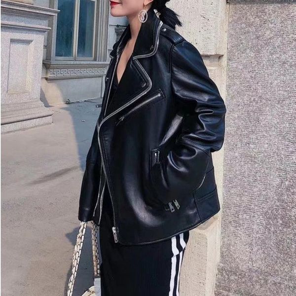 women's leather & faux 2021 women elegant loose pu fake jackets ladies boyfriends long zippers coats female street outerwear, Black
women's leather & faux 2021 women elegant loose pu fake jackets ladies boyfriends long zippers coats female street outerwear, Black
