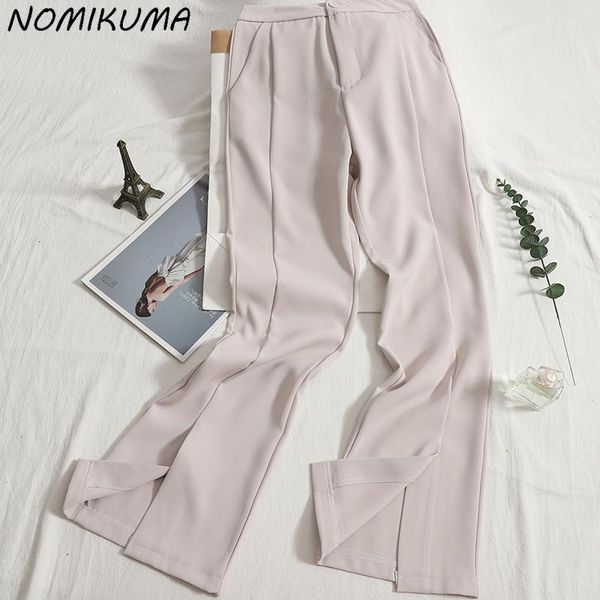 women's pants & capris nomikuma autumn elegant high waist woman casual fashion solid long trousers korean wide leg split 2021 6l310, Black;white 
women's pants & capris nomikuma autumn elegant high waist woman casual fashion solid long trousers korean wide leg split 2021 6l310, Black;white