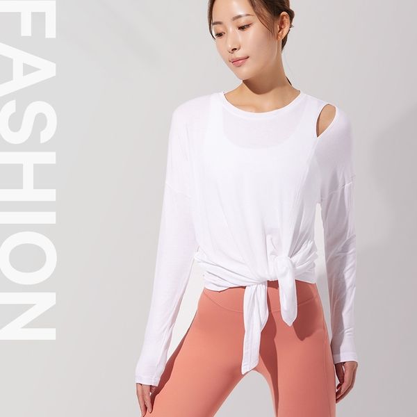 sports fitness yoga clothes women's new lulu sleeved t-shirt loose long style split knot two wear blouse, White
sports fitness yoga clothes women's new lulu sleeved t-shirt loose long style split knot two wear blouse, White