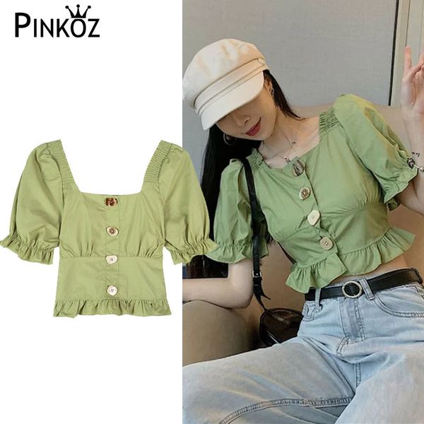vintage green square collar crop women harajuku fake single button ruched short puff sleeve summer shirt sweet 210421, White
vintage green square collar crop women harajuku fake single button ruched short puff sleeve summer shirt sweet 210421, White