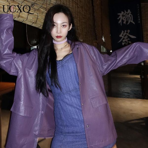 women's leather & faux ucxq woman jacket pu purple solid long sleeve lapel pockets loose wild casual biker style 2021 autumn fashion 23, Black
women's leather & faux ucxq woman jacket pu purple solid long sleeve lapel pockets loose wild casual biker style 2021 autumn fashion 23, Black