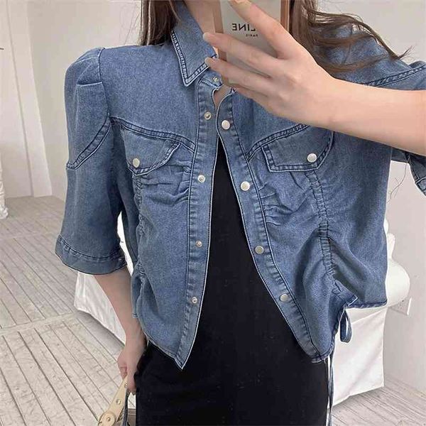 korea summer fashion turn-down collar single breasted puff sleeve short denim jacket casual women ruched chic femme 210519, Black;brown
korea summer fashion turn-down collar single breasted puff sleeve short denim jacket casual women ruched chic femme 210519, Black;brown