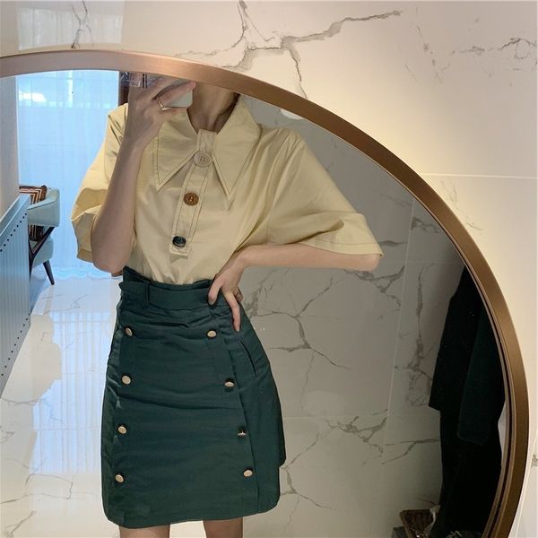 2021 new women's two piece set, monochrome, a-line apricot shirt and dark green skirt, casual wear, summer, kgg7, Black
2021 new women's two piece set, monochrome, a-line apricot shirt and dark green skirt, casual wear, summer, kgg7, Black