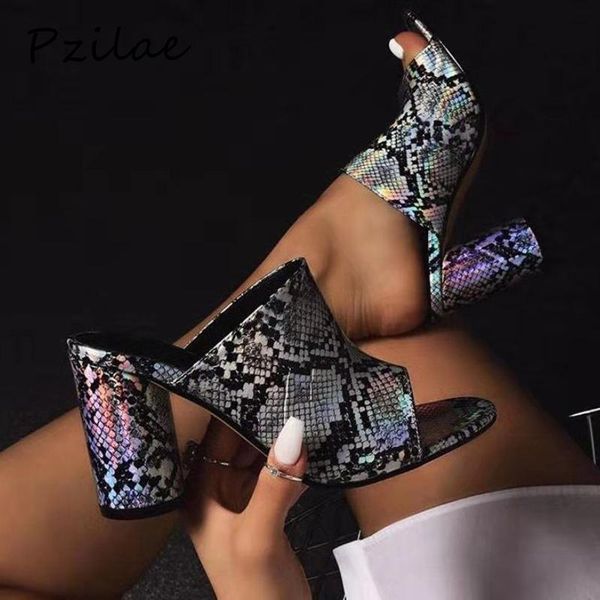 slippers pzilae fashion summer women peep toe snake print leather woman round high heels shoes size 35-41, Black
slippers pzilae fashion summer women peep toe snake print leather woman round high heels shoes size 35-41, Black