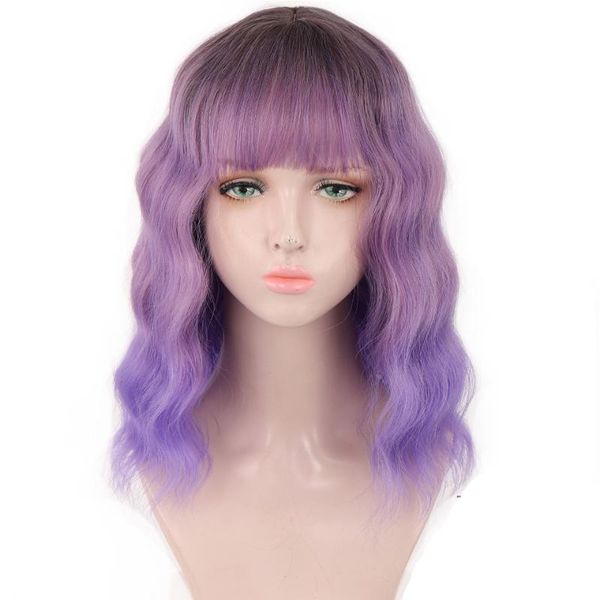 synthetic wigs houyan purple black mixed color short wavy curly hair wig bangs female heat-resistant
synthetic wigs houyan purple black mixed color short wavy curly hair wig bangs female heat-resistant