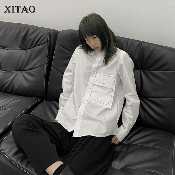 women's blouses & shirts xitao niche style solid loose striped turn down collar pocket fashion tidal current shirt spring summer women, White
women's blouses & shirts xitao niche style solid loose striped turn down collar pocket fashion tidal current shirt spring summer women, White
