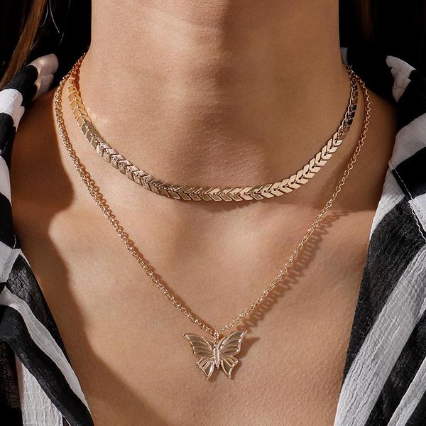 pendant necklaces multi-layer exquisite butterfly for women fashion chunky chain choker female jewelry gifts, Silver
pendant necklaces multi-layer exquisite butterfly for women fashion chunky chain choker female jewelry gifts, Silver