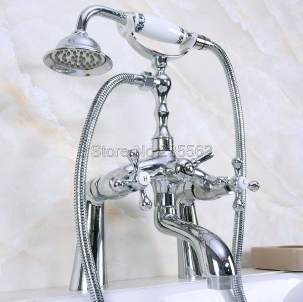 chrome bathroom clawfoot tub faucet mixer tap w/ handshower cross handles - deck mount na122 shower sets
chrome bathroom clawfoot tub faucet mixer tap w/ handshower cross handles - deck mount na122 shower sets
