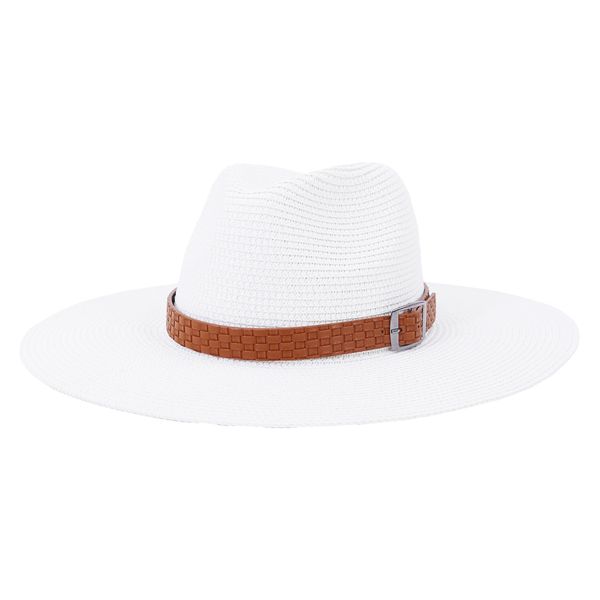 10cm wide brim panama straw hat women beach uv protection cap male summer sun cap fedora hat, Blue;gray