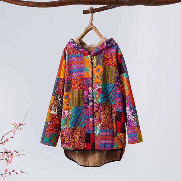 women's jackets winter parkas 2021 warm fleece hooded jacket vintage print pockets button down loose coat female, Black;brown
women's jackets winter parkas 2021 warm fleece hooded jacket vintage print pockets button down loose coat female, Black;brown