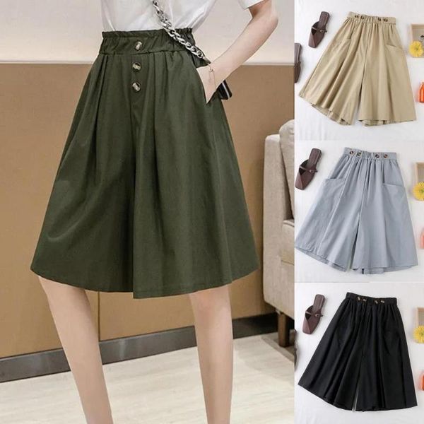women's shorts fashion 2021 summer korean style polyester wide leg capris women short pants high elastic bud waist female, White;black
women's shorts fashion 2021 summer korean style polyester wide leg capris women short pants high elastic bud waist female, White;black