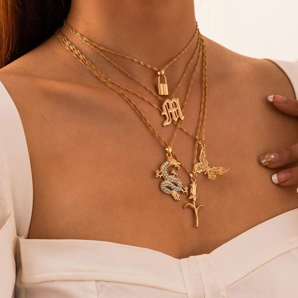 pendant necklaces 5 pcs/set fashion crystal dragon lock butterfly rose necklace set vintage multilayer for women jewelry gifts, Silver
pendant necklaces 5 pcs/set fashion crystal dragon lock butterfly rose necklace set vintage multilayer for women jewelry gifts, Silver