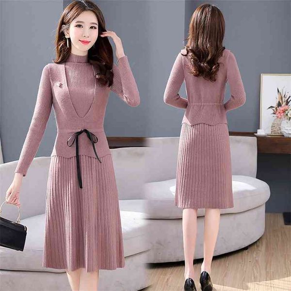 autumn winter ladies sets korean style long-sleeved pure color knitted dress slim sweater vest dresses gx763 210507, Black;gray
autumn winter ladies sets korean style long-sleeved pure color knitted dress slim sweater vest dresses gx763 210507, Black;gray