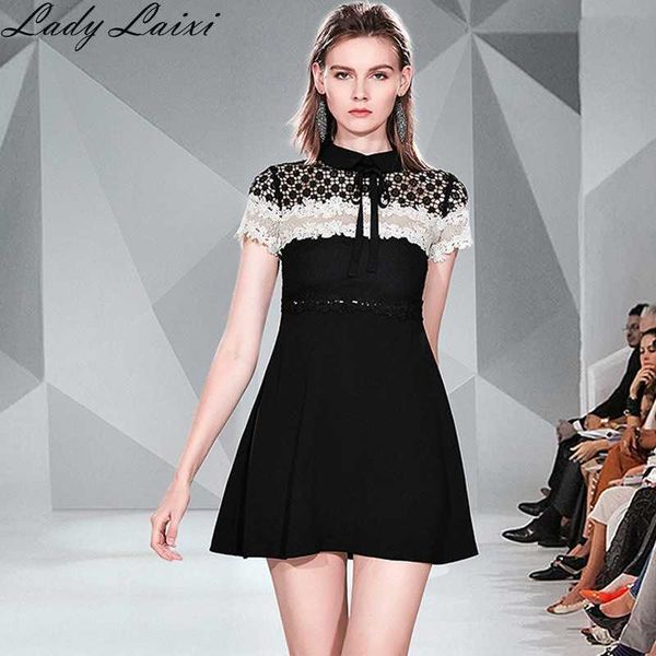 summer vintage women elegant short sleeve hollow out lace patchwork party dress bow turn-down collar short 210529, Black;gray
summer vintage women elegant short sleeve hollow out lace patchwork party dress bow turn-down collar short 210529, Black;gray