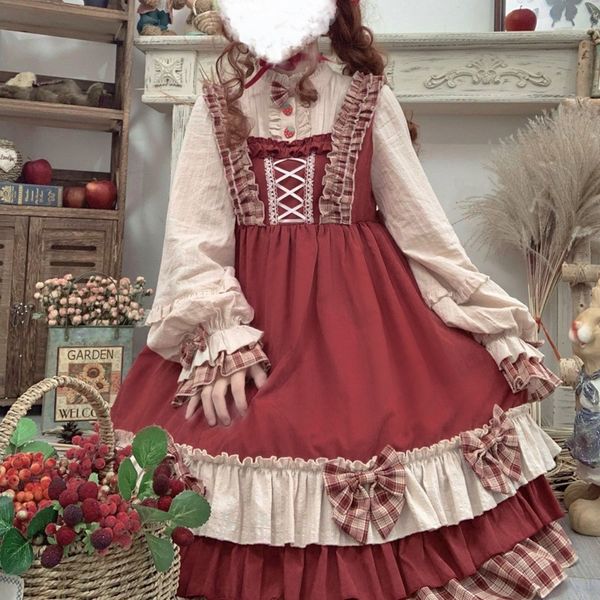cute dress girls lolita op dress flouncing lace trim japanese harajuku kawaii long sleeves doll dress fairy vestidos 12517, Red
cute dress girls lolita op dress flouncing lace trim japanese harajuku kawaii long sleeves doll dress fairy vestidos 12517, Red