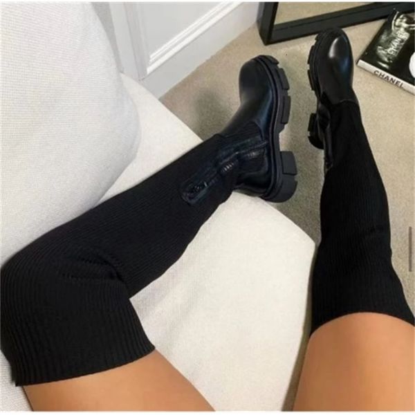 flats shoes thick sole boots autumn winter breathable knitting sock upper women thigh high stretch round toe plus size, Black
flats shoes thick sole boots autumn winter breathable knitting sock upper women thigh high stretch round toe plus size, Black