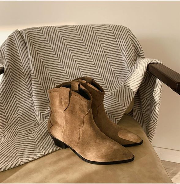 boots fashion women's ankle cow suede pull on leather shoes brown c53, Black 
boots fashion women's ankle cow suede pull on leather shoes brown c53, Black