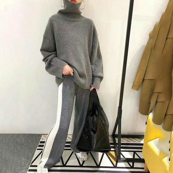 two piece dress 2021 spring autumn turtleneck collar long sleeve sweater stripe hit color knitting wide leg pants suit women ad475, White
two piece dress 2021 spring autumn turtleneck collar long sleeve sweater stripe hit color knitting wide leg pants suit women ad475, White