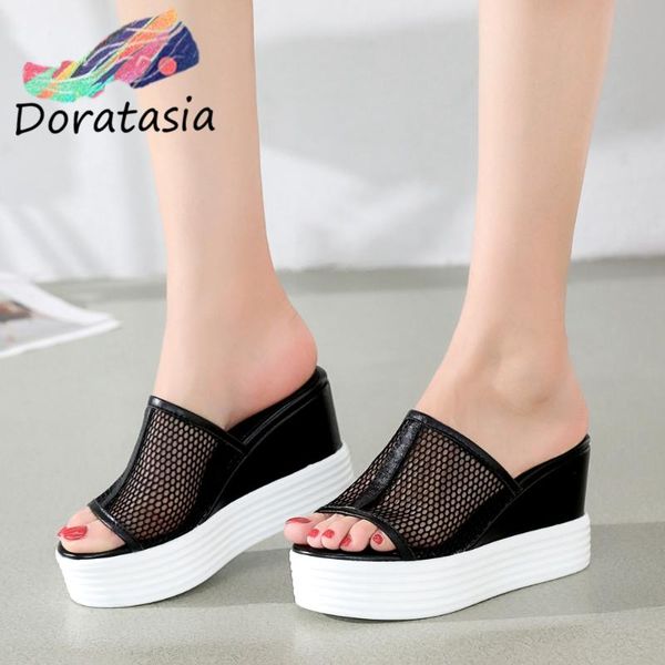 slippers doratasia women real leather lining summer shoes casual wedges breathable mesh slides, Black 
slippers doratasia women real leather lining summer shoes casual wedges breathable mesh slides, Black