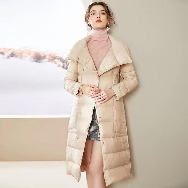 women's down & parkas winter double-sided wear white duck jacket women stand collar warm long coats woman elegant outwear, Black