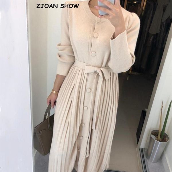 spring women knitting tie bow sashes pleated long sleeve sweater dress korea style single-breasted buttons mid long dresses 210429, Black;gray
spring women knitting tie bow sashes pleated long sleeve sweater dress korea style single-breasted buttons mid long dresses 210429, Black;gray