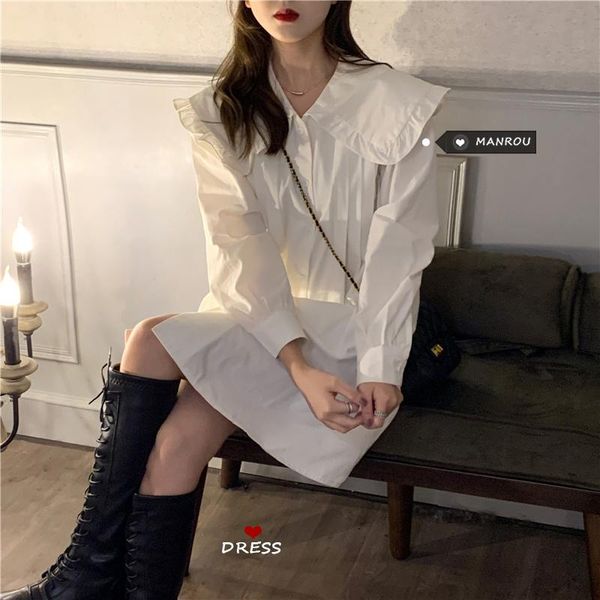 casual dresses large lapel doll shirt skirt spring 2021 korean wrinkled long sleeve dress women's middle and fashion, Black;gray
casual dresses large lapel doll shirt skirt spring 2021 korean wrinkled long sleeve dress women's middle and fashion, Black;gray