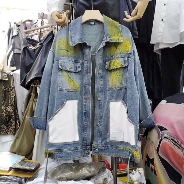 women's jackets fashion hand-painted print jeans jacket loose casual single-breasted long sleeve spring lapel female denim coat jaqueta, Black;brown
women's jackets fashion hand-painted print jeans jacket loose casual single-breasted long sleeve spring lapel female denim coat jaqueta, Black;brown