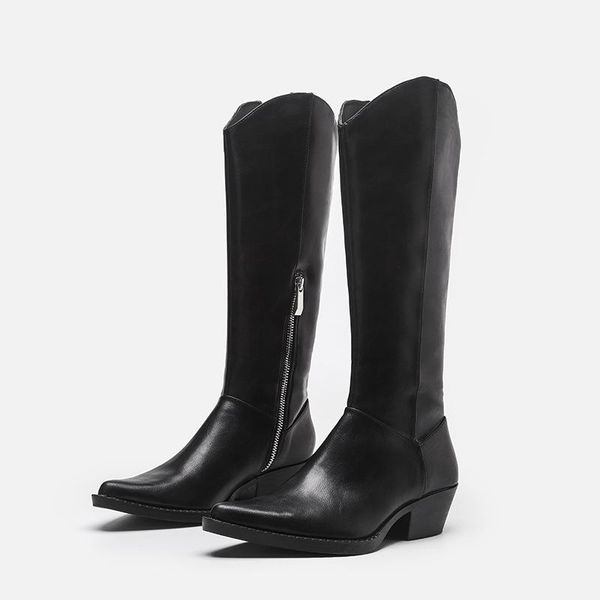boots autumn and winter knight women's pointed head knee high barrel black western cowboy
boots autumn and winter knight women's pointed head knee high barrel black western cowboy