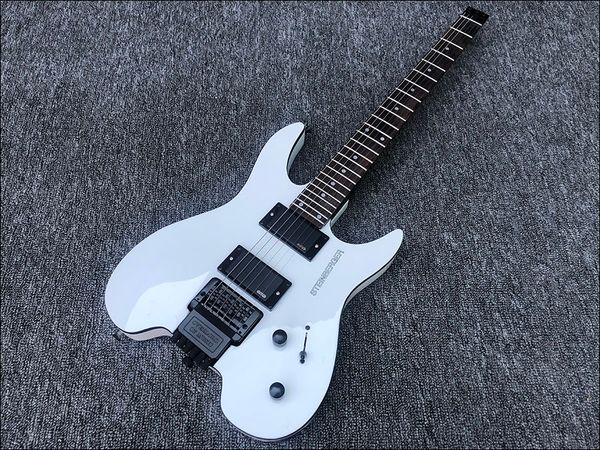 custom white headless electric guitar black body binding, china emg pickups & 9v battery box, tremolo bridge
custom white headless electric guitar black body binding, china emg pickups & 9v battery box, tremolo bridge