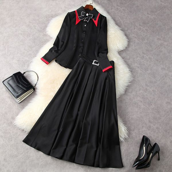 2021 spring long sleeve lapel neck black red contrast color ribbon bow blouse + belted mid-calf skirt two piece suits 2 pieces set lm1711945, White
2021 spring long sleeve lapel neck black red contrast color ribbon bow blouse + belted mid-calf skirt two piece suits 2 pieces set lm1711945, White
