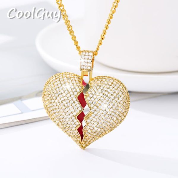 love hollow heartbreaking pendant necklace hip hop rap rock men's jewelry crystal zircon stainless steel whip chain necklaces, Silver