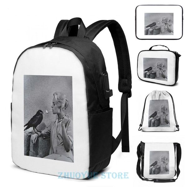 backpack tippi hedren having her cigarette lit by a crow on the set of birds usb charge men school bags travel lapbag
backpack tippi hedren having her cigarette lit by a crow on the set of birds usb charge men school bags travel lapbag