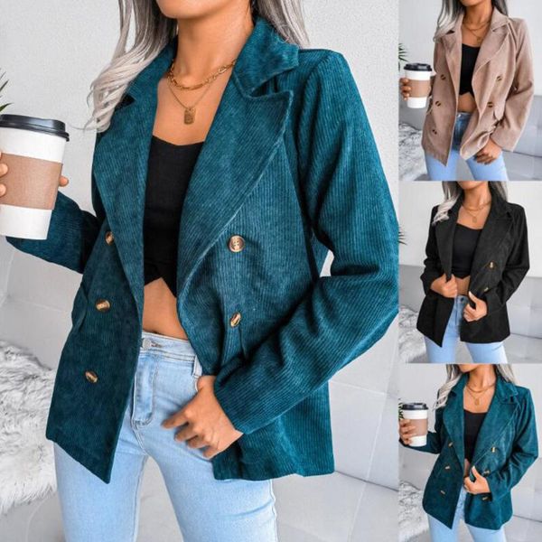 women's jackets fashion coat autumn and winter double-breasted suit casual solid color corduroy jacket, Black;brown
women's jackets fashion coat autumn and winter double-breasted suit casual solid color corduroy jacket, Black;brown