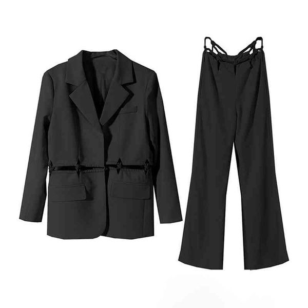 women's two piece pants twotwinstyle elegant solid women notched long sleeve cut out high waist wide leg loose suits stylish s5h1, White
women's two piece pants twotwinstyle elegant solid women notched long sleeve cut out high waist wide leg loose suits stylish s5h1, White