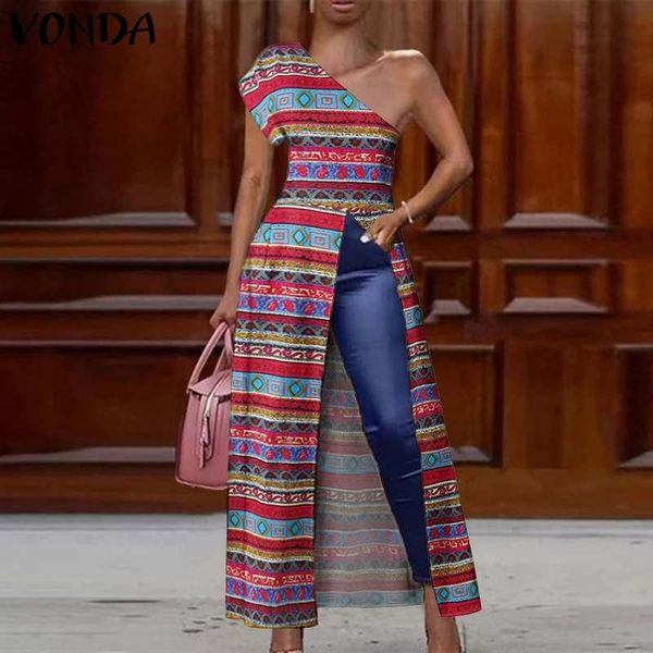 women's blouses & shirts vonda party women one shoulder high split cotton vintage printed blusas femininas plus size, White
women's blouses & shirts vonda party women one shoulder high split cotton vintage printed blusas femininas plus size, White
