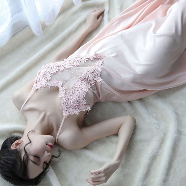 skirt underwear embroidered transparent lace sling imitation silk nightdrs long drs robe set 7222, Black;white
skirt underwear embroidered transparent lace sling imitation silk nightdrs long drs robe set 7222, Black;white