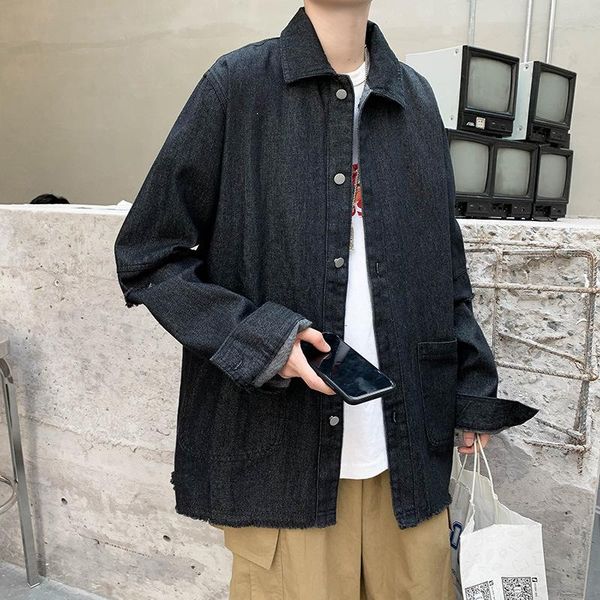 men's jackets m-2xl black blue autumn retro edge ripped denim jacket korean style thin student loose all-match, Black;brown
men's jackets m-2xl black blue autumn retro edge ripped denim jacket korean style thin student loose all-match, Black;brown