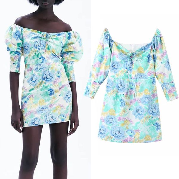 casual dresses 2022 dress women blue floral off shoulder short woman bow puff sleeve mini summer ladies vintage, Black;gray 
casual dresses 2022 dress women blue floral off shoulder short woman bow puff sleeve mini summer ladies vintage, Black;gray