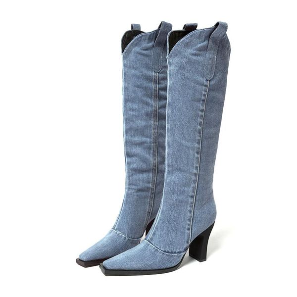 boots 2021 autumn fashion square toe high heels knee-high denim blue knight western botas j054, Black
boots 2021 autumn fashion square toe high heels knee-high denim blue knight western botas j054, Black