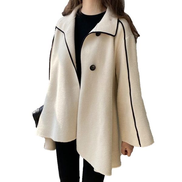 women's wool & blends 2021 winter clothes casual asymmetric loose long sleeve coat women white cardigan trench, Black
women's wool & blends 2021 winter clothes casual asymmetric loose long sleeve coat women white cardigan trench, Black