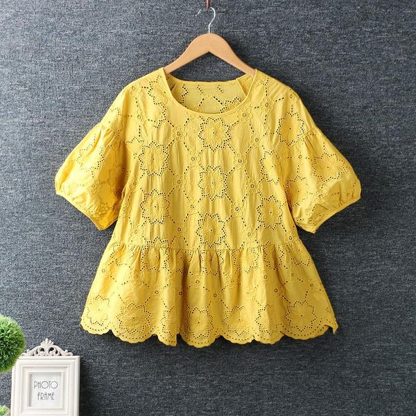 women's blouses & shirts fairynatural women vintage embroidery flowers hollow out short puff sleeve o-neck ladies cotton doll shirt 20, White
women's blouses & shirts fairynatural women vintage embroidery flowers hollow out short puff sleeve o-neck ladies cotton doll shirt 20, White
