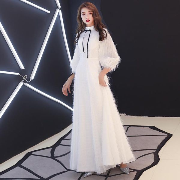 party dresses beauty emily prom gowns white simple high neck three quarters a-line floor length customized long, White;black
party dresses beauty emily prom gowns white simple high neck three quarters a-line floor length customized long, White;black