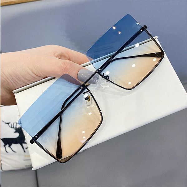 Fashion Half Frame Square Sunglasses For Women Vintage Alloy Oversize Gradient Blue Yellow Sun Glasses Female Elegant Shades, White;black
Fashion Half Frame Square Sunglasses For Women Vintage Alloy Oversize Gradient Blue Yellow Sun Glasses Female Elegant Shades, White;black