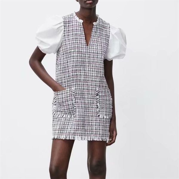 women summer plaid za mini dress short sleeve v-neck pockets kawaii tassel female fashion casual spliced dresses vestidos 210513, Black;gray
women summer plaid za mini dress short sleeve v-neck pockets kawaii tassel female fashion casual spliced dresses vestidos 210513, Black;gray