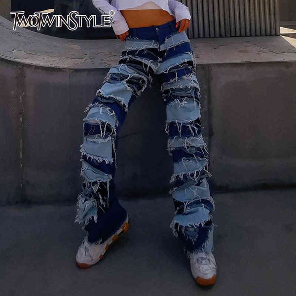 twotwinstyle patchwork tassel hit color jeans for women high waist wide leg streetwear casual jeans female fashion stylish 210517, Blue
twotwinstyle patchwork tassel hit color jeans for women high waist wide leg streetwear casual jeans female fashion stylish 210517, Blue