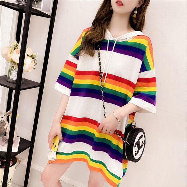 women's t-shirt t shirt women summer clothes oversize kpop korean fashion tee femme with hood plus size rainbow striped skirt 2021, White
women's t-shirt t shirt women summer clothes oversize kpop korean fashion tee femme with hood plus size rainbow striped skirt 2021, White